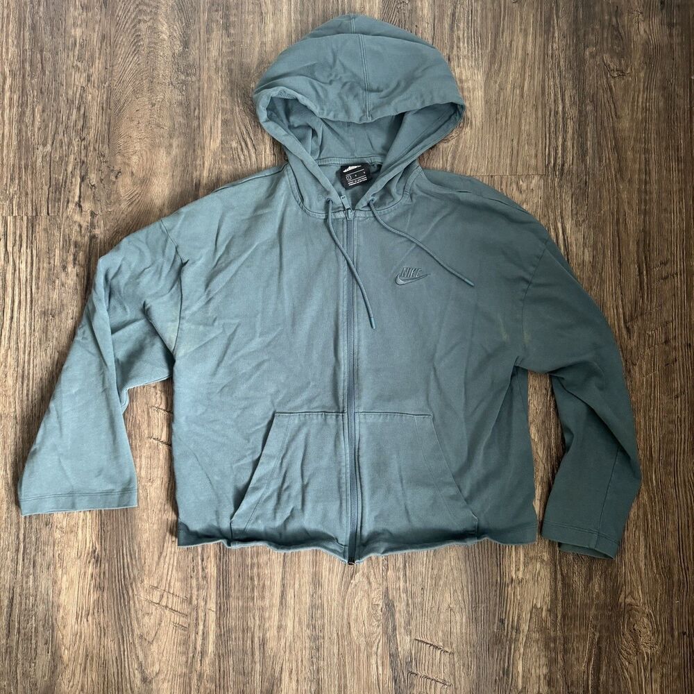 Nike Sportswear Fleece Hoodie Womens large dusty blue Crop Boxy CJ3752